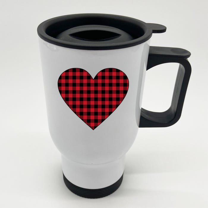 Big Heart Red Plaid Valentines Day Front & Back Stainless Steel Travel Mug