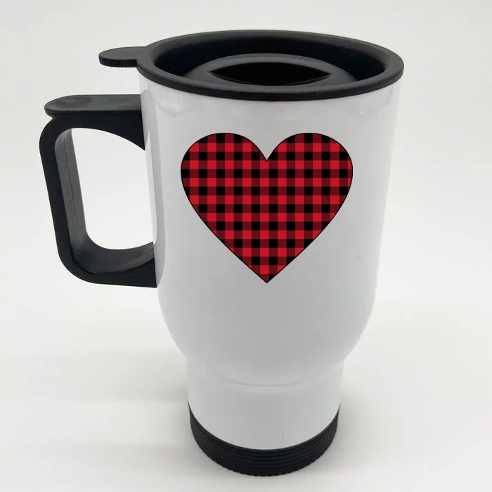 Big Heart Red Plaid Valentines Day Front & Back Stainless Steel Travel Mug