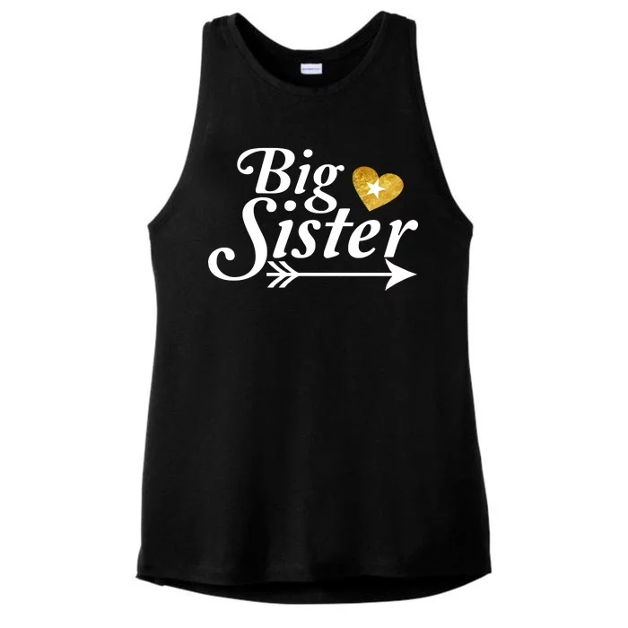 Big Sister Arrow Gold Heart Ladies Tri-Blend Wicking Tank