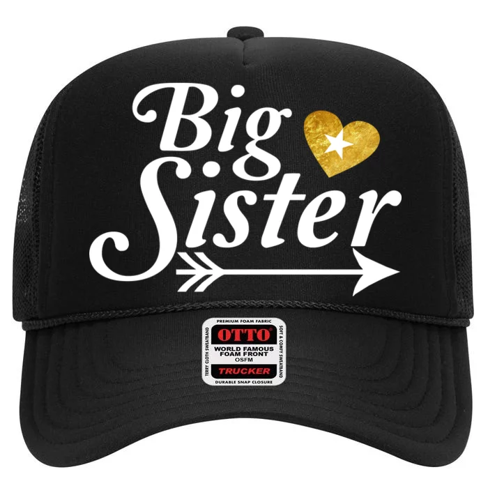 Big Sister Arrow Gold Heart High Crown Mesh Trucker Hat