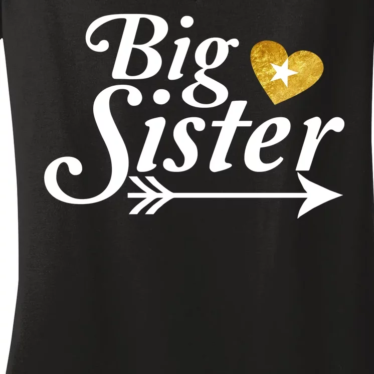 Big Sister Arrow Gold Heart Women's V-Neck T-Shirt