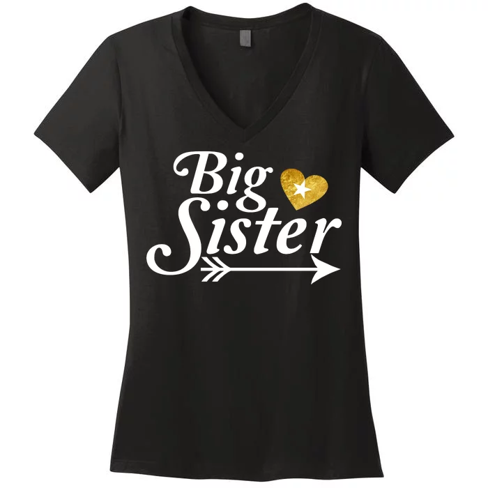 Big Sister Arrow Gold Heart Women's V-Neck T-Shirt