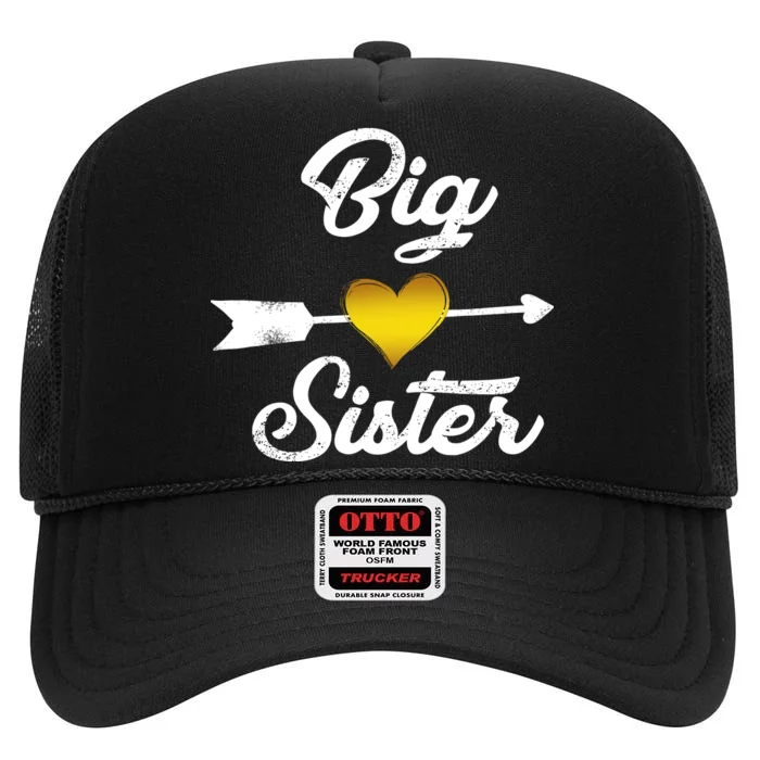 Big Sister Golden Arrow Heart High Crown Mesh Trucker Hat