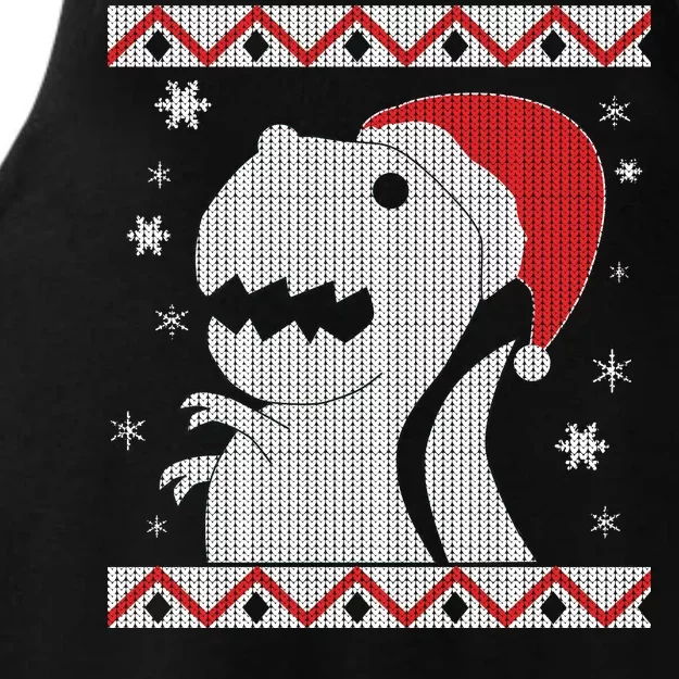 Big T-Rex Ugly Christmas Ladies Tri-Blend Wicking Tank