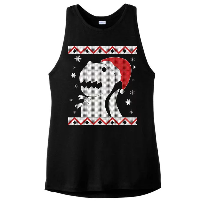 Big T-Rex Ugly Christmas Ladies Tri-Blend Wicking Tank