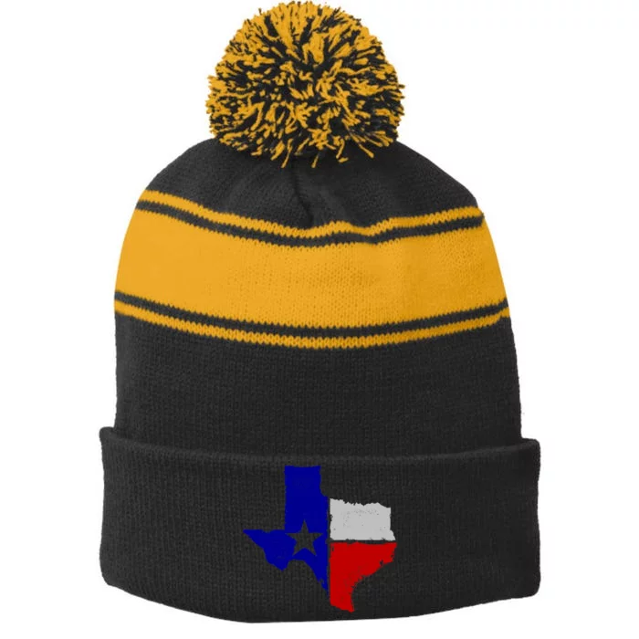 Big Texas Flag Vintage Stripe Pom Pom Beanie