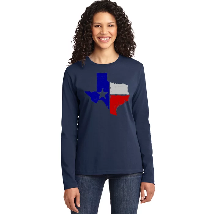 Big Texas Flag Vintage Ladies Long Sleeve Shirt