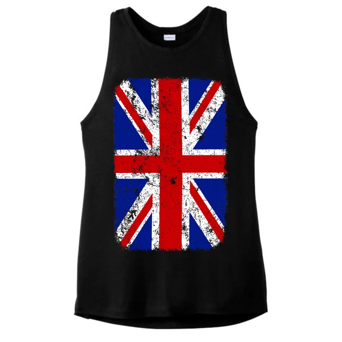 Big Vintage British England Flag Ladies Tri-Blend Wicking Tank