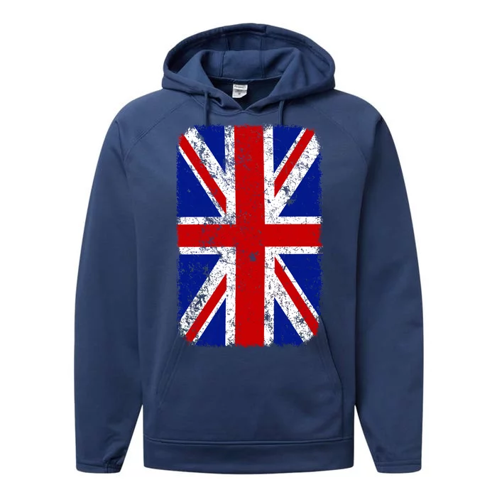 Big Vintage British England Flag Performance Fleece Hoodie