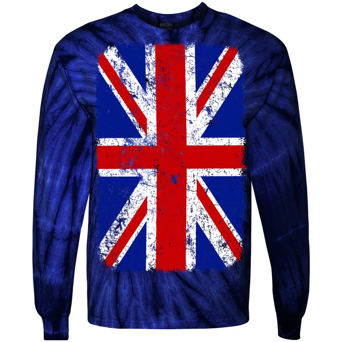 Big Vintage British England Flag Tie-Dye Long Sleeve Shirt