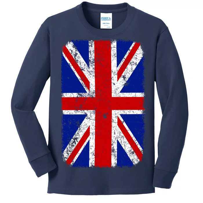 Big Vintage British England Flag Kids Long Sleeve Shirt