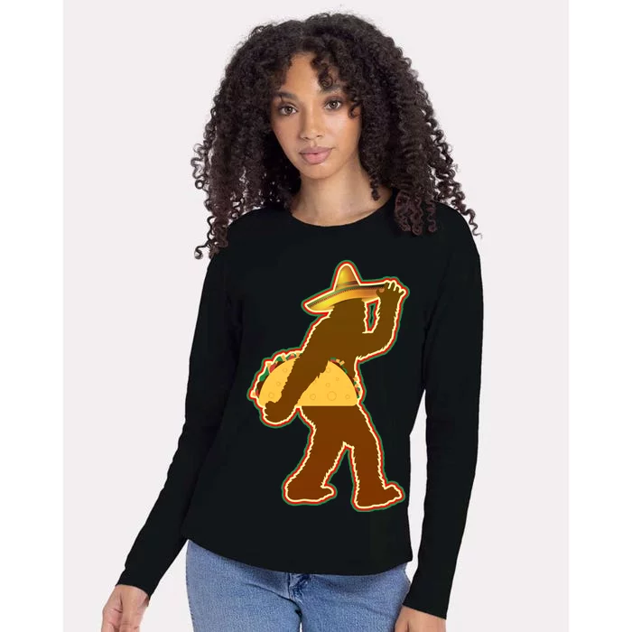 Bigfoot Carrying Taco Cinco de Mayo Womens Cotton Relaxed Long Sleeve T-Shirt