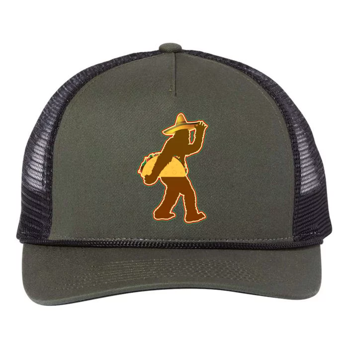 Bigfoot Carrying Taco Cinco de Mayo Retro Rope Trucker Hat Cap