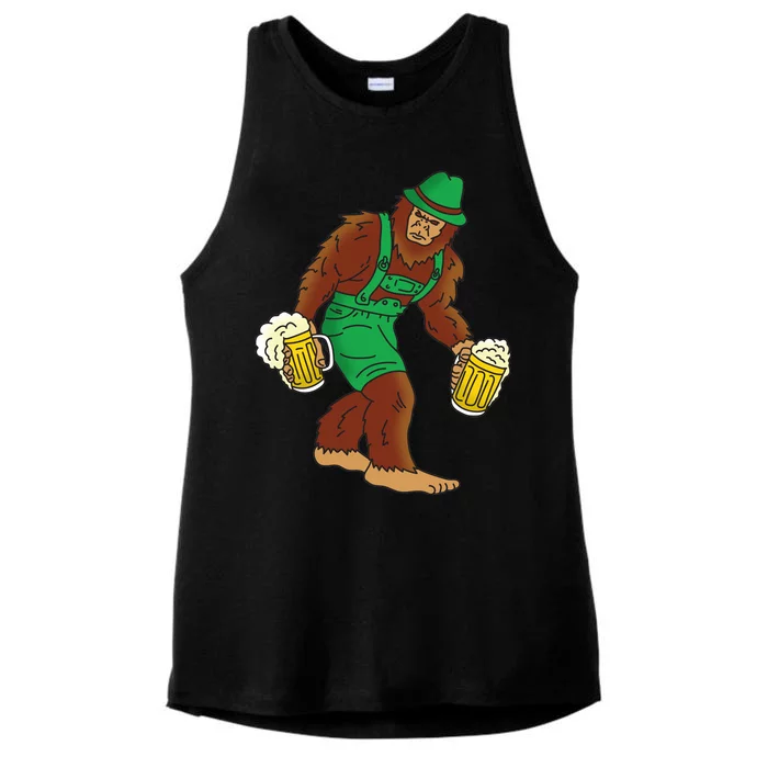 Bigfoot in Lederhosen Oktoberfest Beer Ladies Tri-Blend Wicking Tank