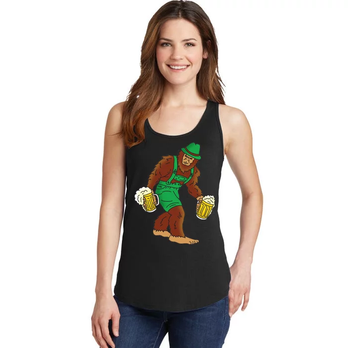 Bigfoot in Lederhosen Oktoberfest Beer Ladies Essential Tank