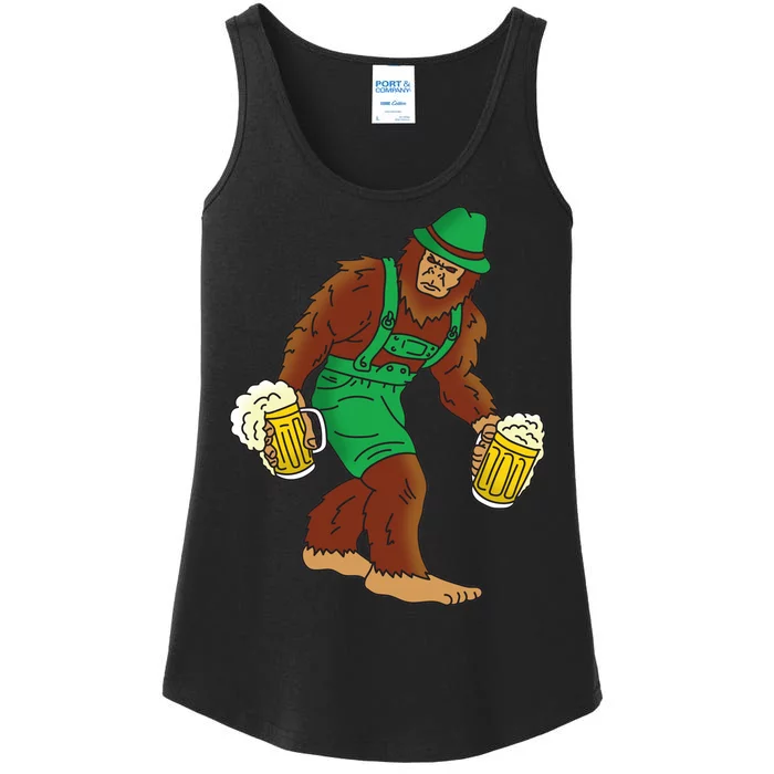 Bigfoot in Lederhosen Oktoberfest Beer Ladies Essential Tank