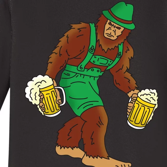 Bigfoot in Lederhosen Oktoberfest Beer Baby Long Sleeve Bodysuit