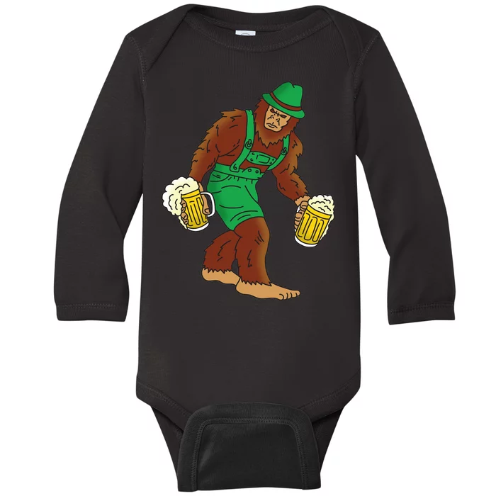 Bigfoot in Lederhosen Oktoberfest Beer Baby Long Sleeve Bodysuit