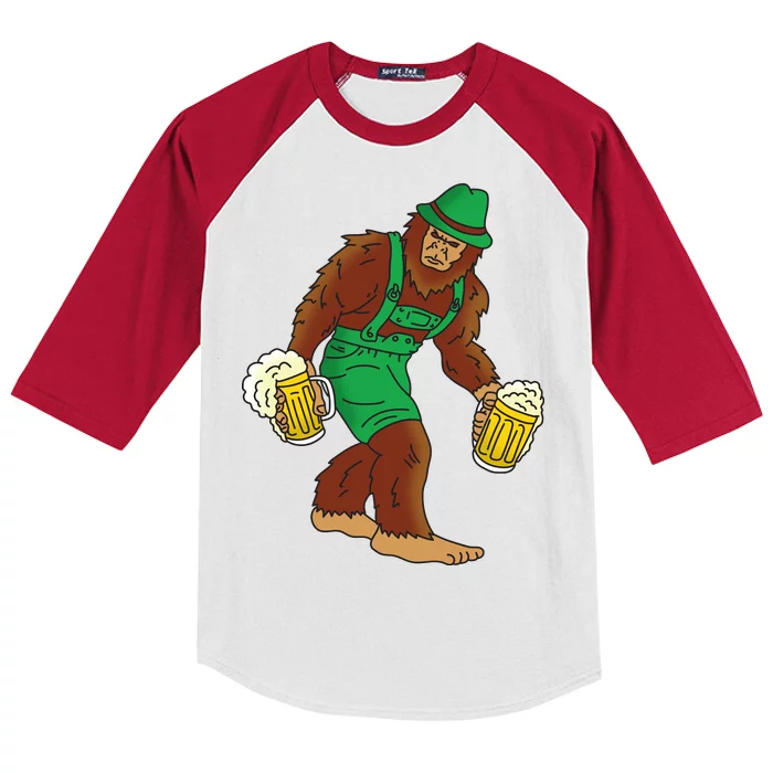 Bigfoot in Lederhosen Oktoberfest Beer Kids Colorblock Raglan Jersey