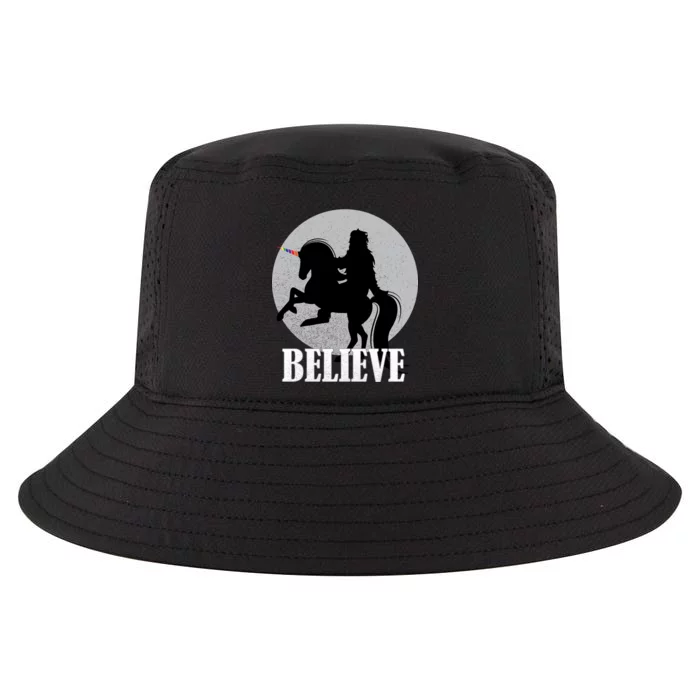 Bigfoot Riding Unicorn Believe Cool Comfort Performance Bucket Hat