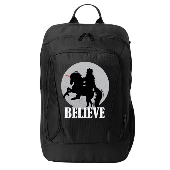 Bigfoot Riding Unicorn Believe City Backpack