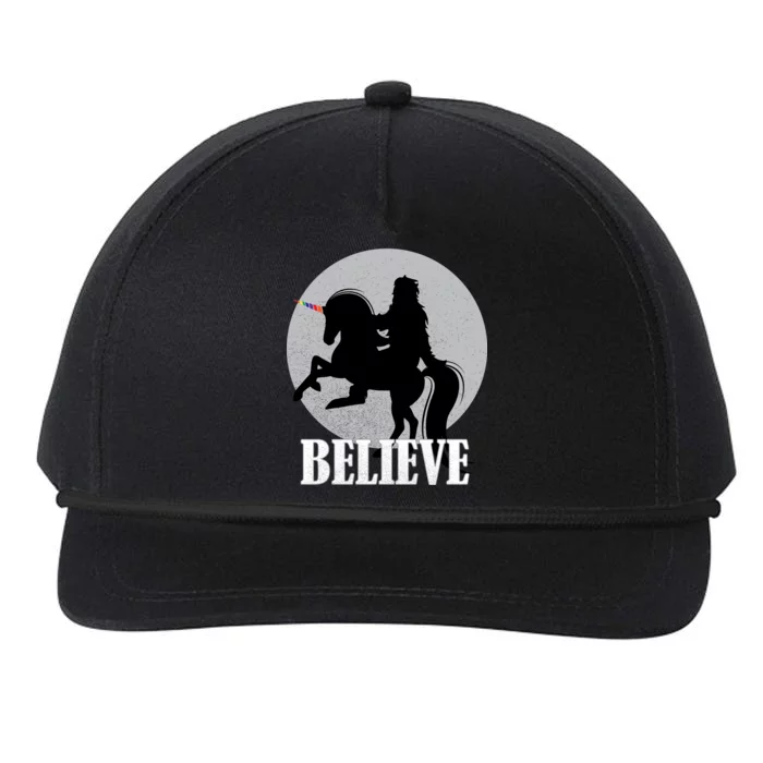 Bigfoot Riding Unicorn Believe Snapback Five-Panel Rope Hat