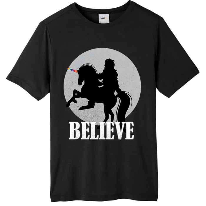 Bigfoot Riding Unicorn Believe ChromaSoft Performance T-Shirt