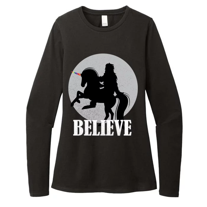 Bigfoot Riding Unicorn Believe Womens CVC Long Sleeve Shirt