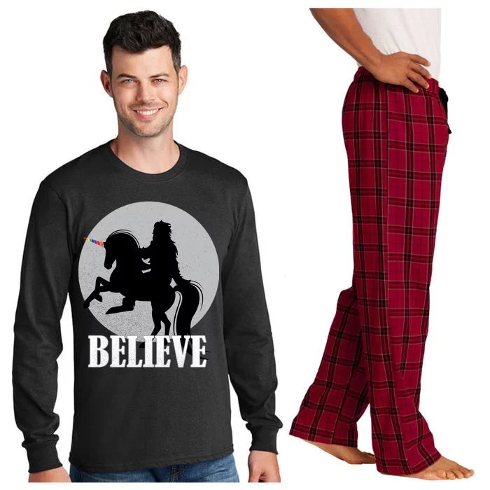 Bigfoot Riding Unicorn Believe Long Sleeve Pajama Set