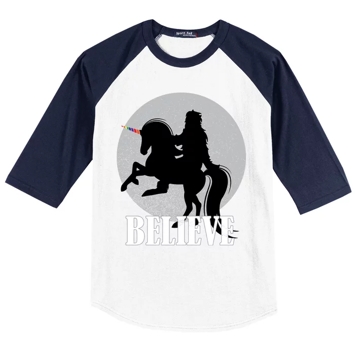 Bigfoot Riding Unicorn Believe Baseball Sleeve Shirt