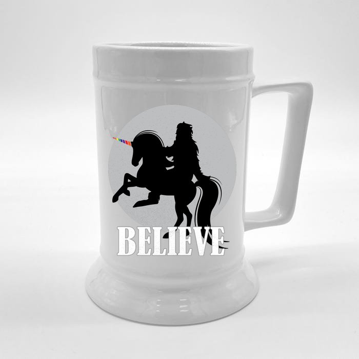 Bigfoot Riding Unicorn Believe Front & Back Beer Stein