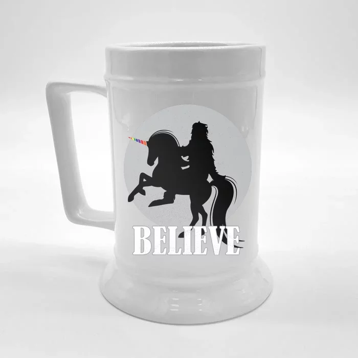 Bigfoot Riding Unicorn Believe Front & Back Beer Stein