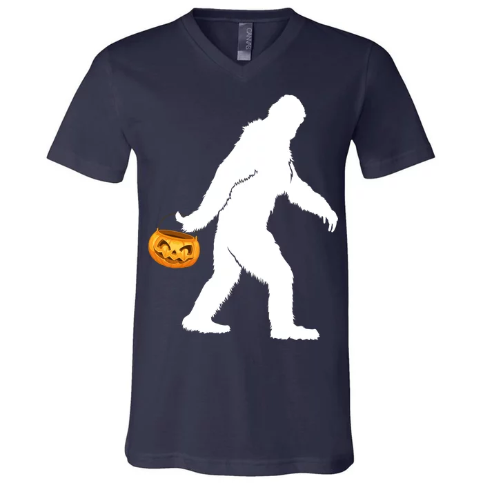 Bigfoot Sasquatch Halloween Pumpkin V-Neck T-Shirt