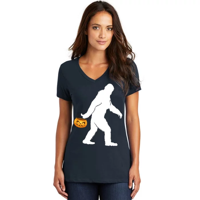 Bigfoot Sasquatch Halloween Pumpkin Women's V-Neck T-Shirt