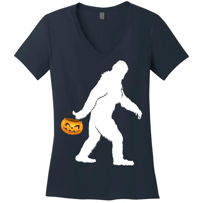 Bigfoot Sasquatch Halloween Pumpkin Women's V-Neck T-Shirt