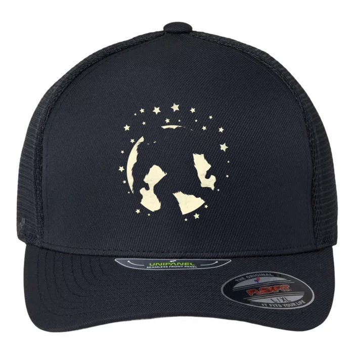 Bigfoot Silhouette Moon Stars Flexfit Unipanel Trucker Cap