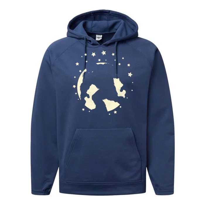 Bigfoot Silhouette Moon Stars Performance Fleece Hoodie