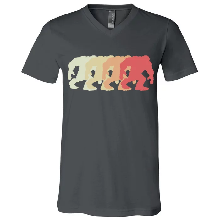 Bigfoot Silhouette Retro Sasquatch V-Neck T-Shirt