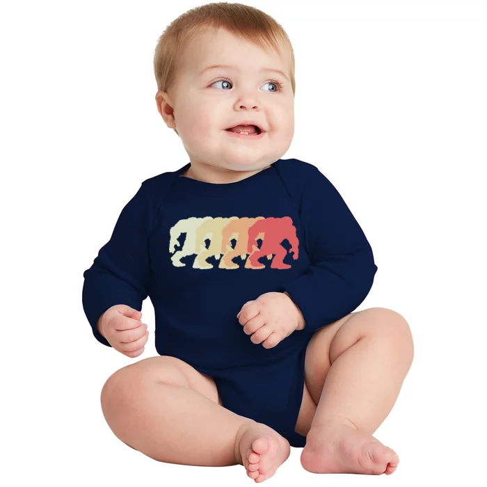 Bigfoot Silhouette Retro Sasquatch Baby Long Sleeve Bodysuit