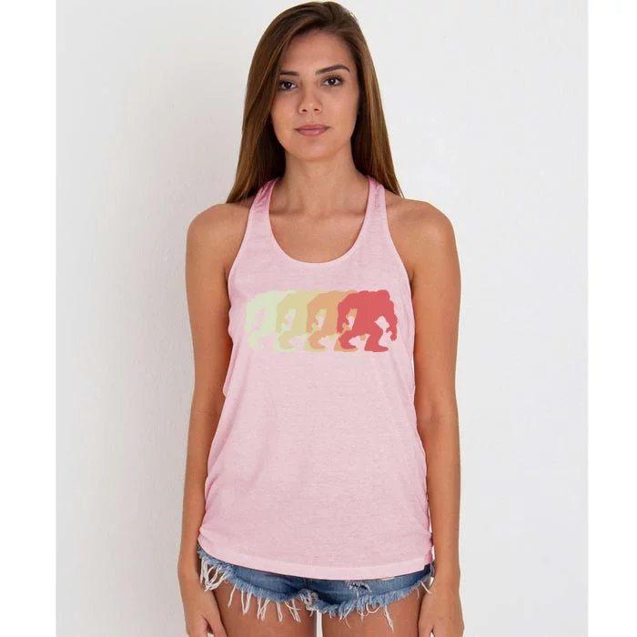 Bigfoot Silhouette Retro Sasquatch Women's Knotted Racerback Tank