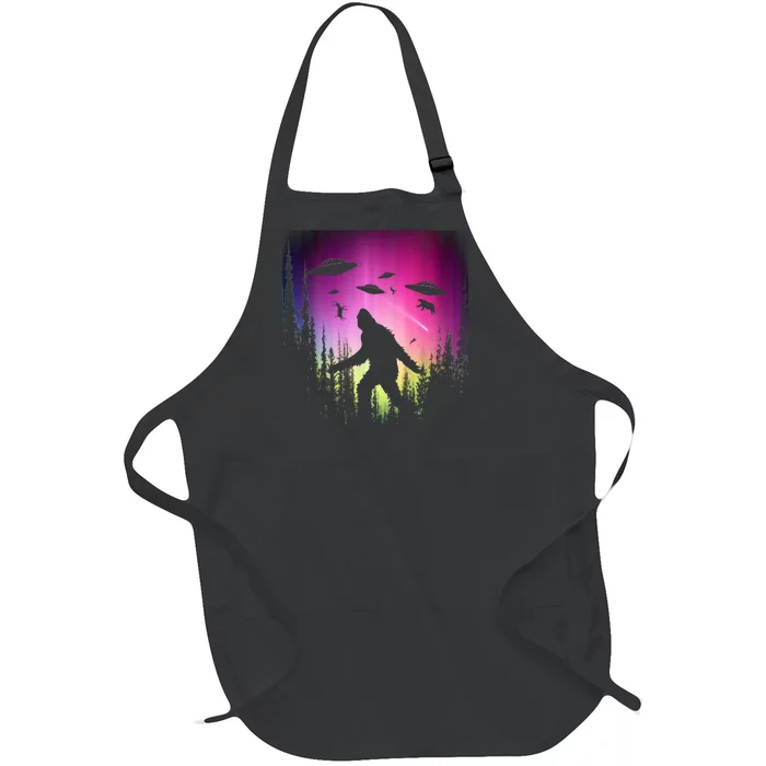 Bigfoot UFOs In Forest Full-Length Apron With Pocket