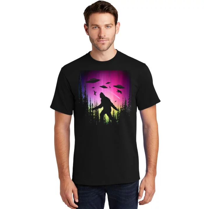 Bigfoot UFOs In Forest Tall T-Shirt