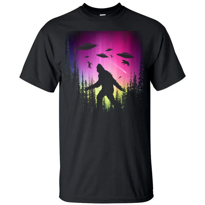 Bigfoot UFOs In Forest Tall T-Shirt