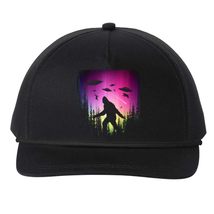 Bigfoot UFOs In Forest Snapback Five-Panel Rope Hat