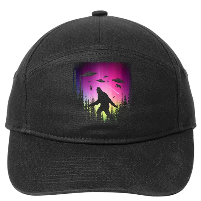 Bigfoot UFOs In Forest 7-Panel Snapback Hat