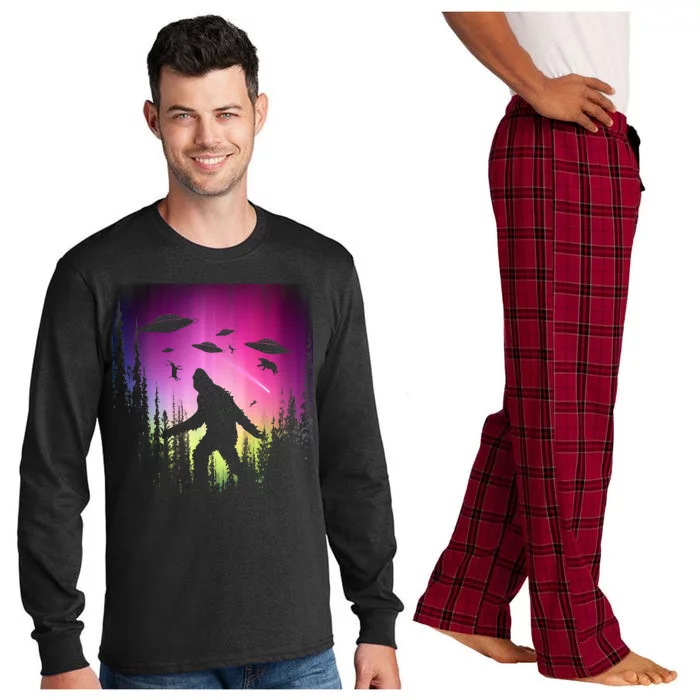 Bigfoot UFOs In Forest Long Sleeve Pajama Set