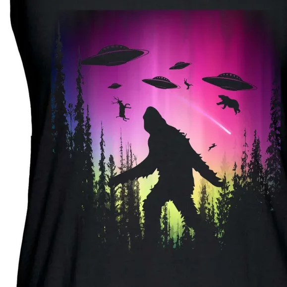 Bigfoot UFOs In Forest Ladies Essential Flowy Tank