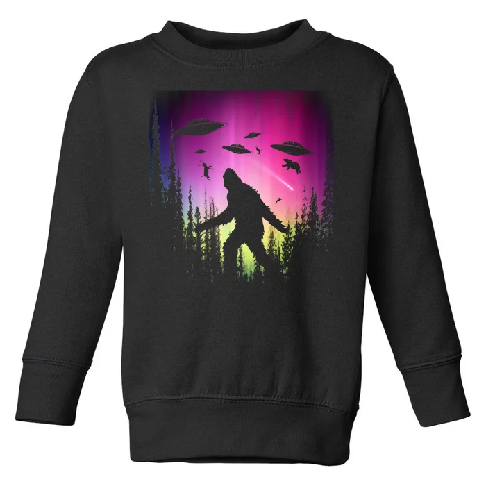 Bigfoot UFOs In Forest Toddler Sweatshirt