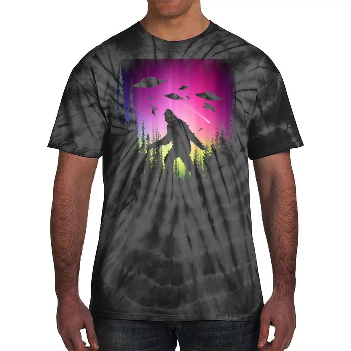 Bigfoot UFOs In Forest Tie-Dye T-Shirt