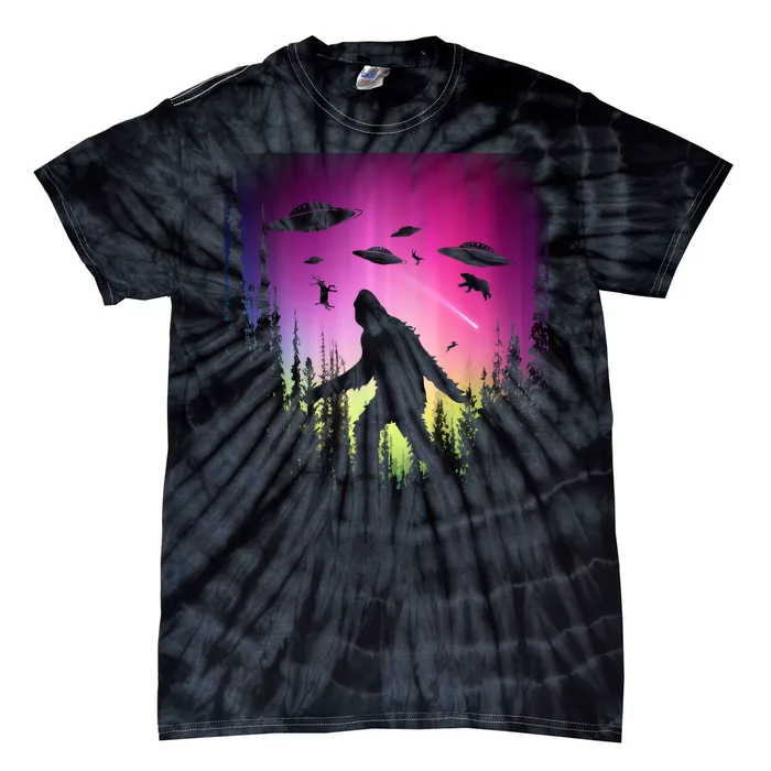 Bigfoot UFOs In Forest Tie-Dye T-Shirt